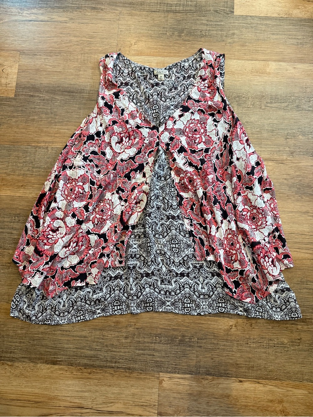 Lucky Brand Pink, Black & White Silk Floral Layered Sleeveless Top 3X